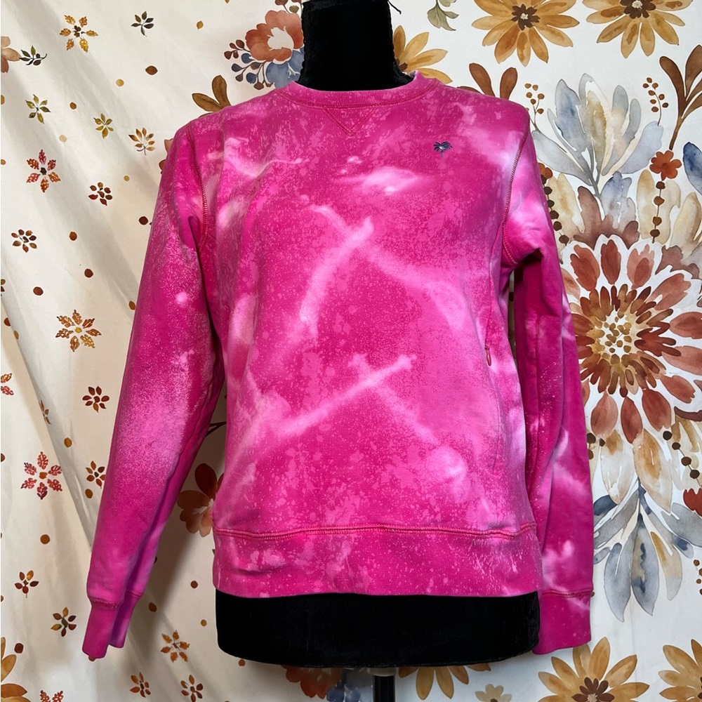 Y2K Lilly Pulitzer S Pink Preppy Grunge Bleach Dye Zip Pocket Sweatshirt Fall